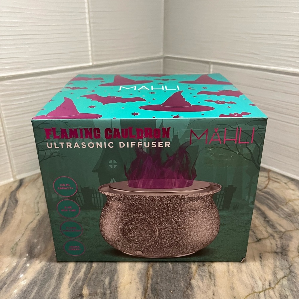 NEW Mahli Flaming Purple Silver Glitter Cauldron Aroma Diffuser Halloween